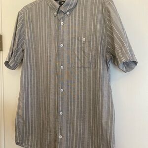DC Men's Gray and White Striped Button Down Shirt